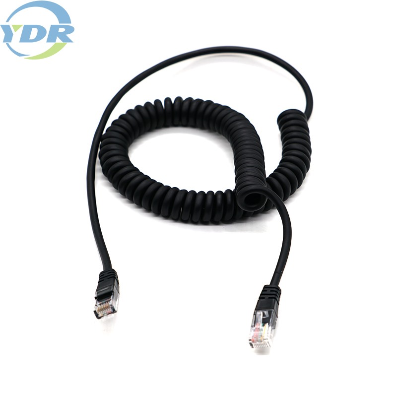 Geri çəkilə bilən bahar rj45 patch kordon qocalma müqaviməti ethernet cat6 utp spiral örtülmüş tel rabitə kabeli